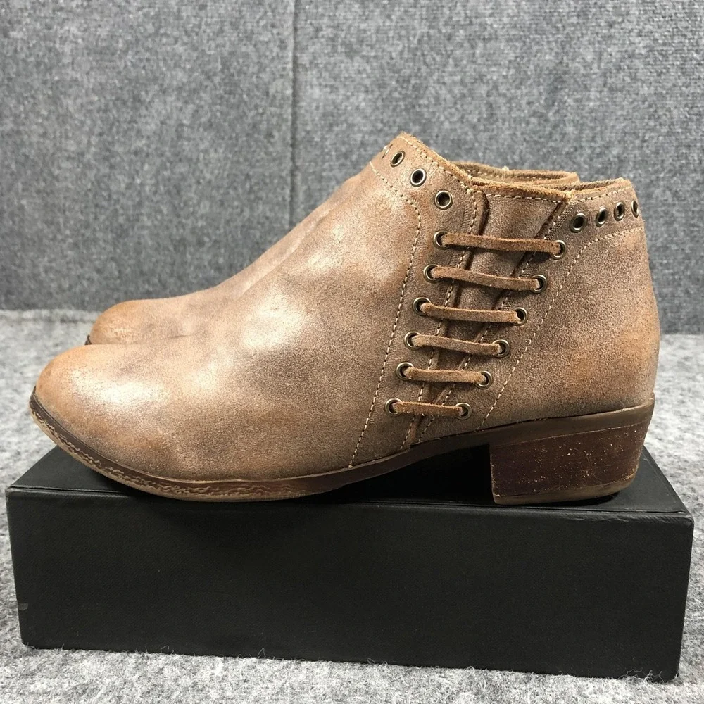 Minnetonka Womens 8‎ Brown Leather Studded Ankle Boots Zip Block Heel